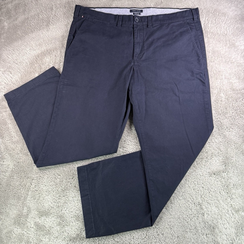 Tommy Hilfiger Chino Pants Mens 42x32(44x42) Navy Stretch Dress Casual Trousers